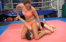 Tough dark hair wrestling with submissive dude